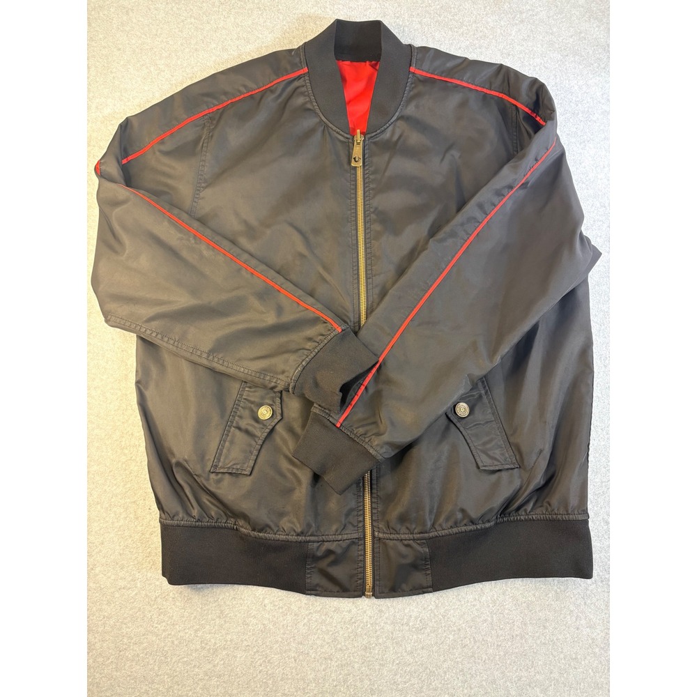True Religion Mens Two Tone Bomber Jacket Black Red MC592TJ6 Full Zip L